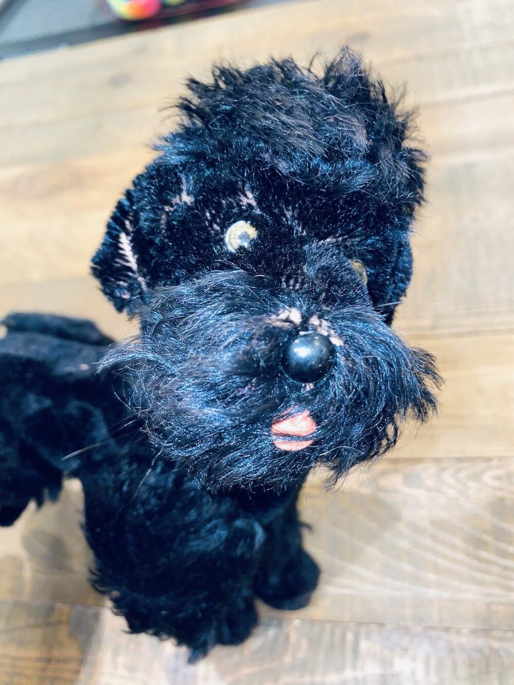 8” Mohair Black Dog Plush Stuffed Animal Steiff Made In Germany Toy Jointed Leg